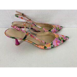 Nine West Floral Sling Back Kitten Heels Women's Size 9.